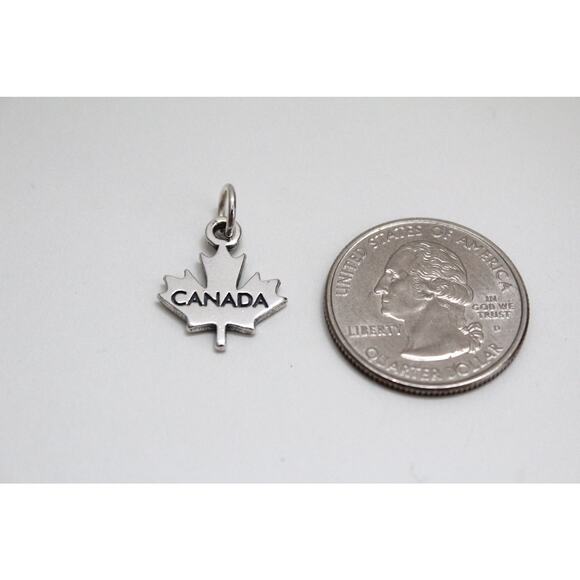 Sterling Silver Oxidized Maple Canadian Leaf Charm Necklace - Picture 5 of 9